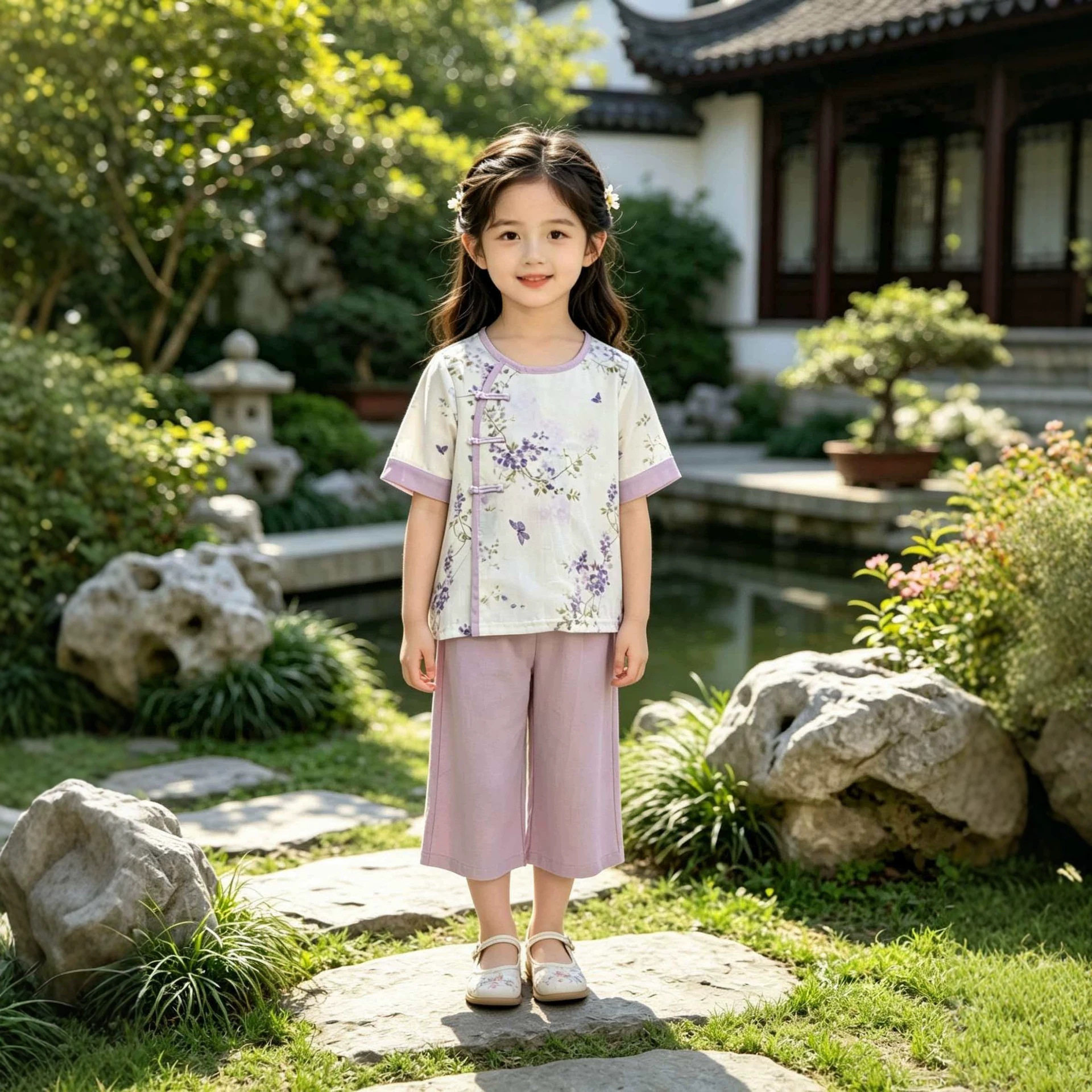 女童夏季半袖九分裤家居服套装女