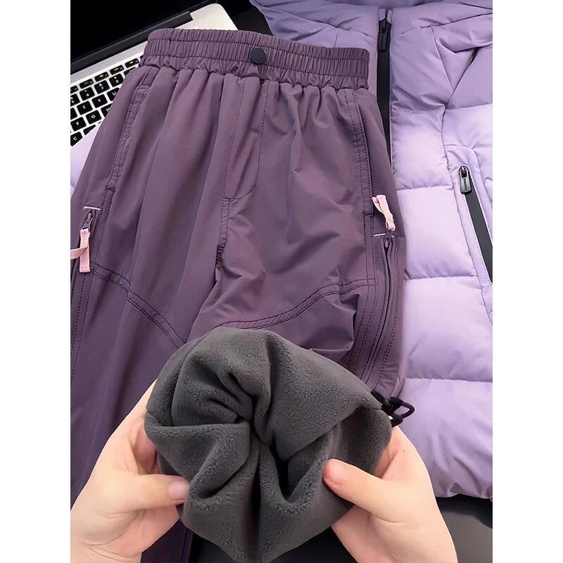 女童加绒阔腿裤裤子秋冬新款冲锋
