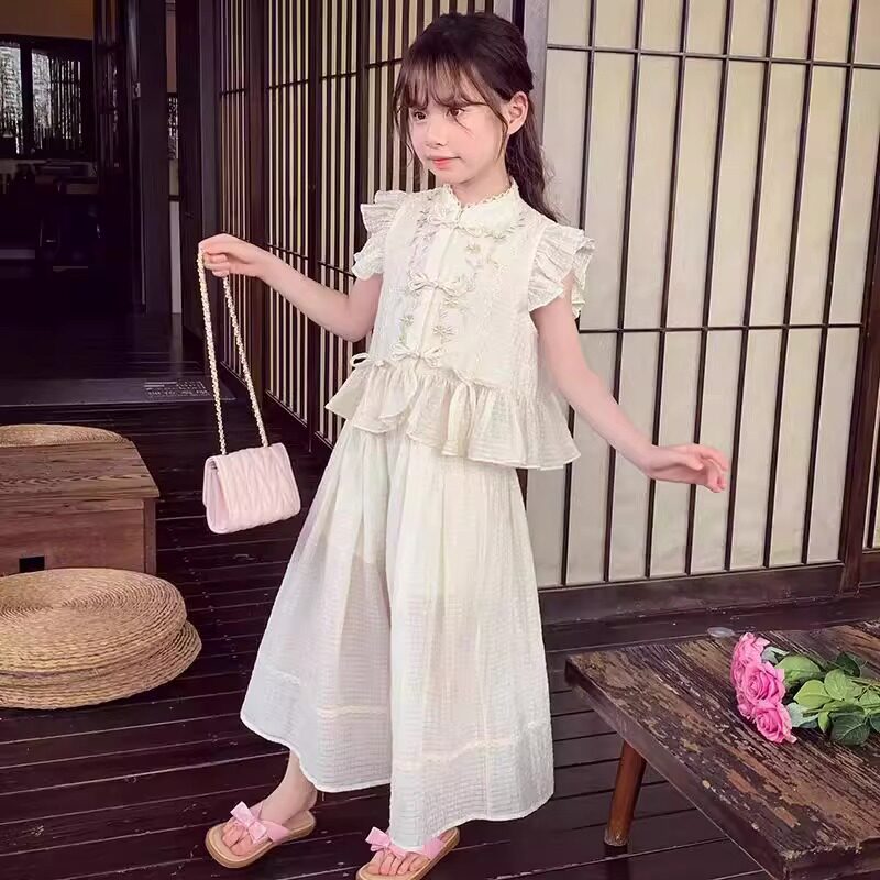 女童新中式国风阔腿裤套装小女孩