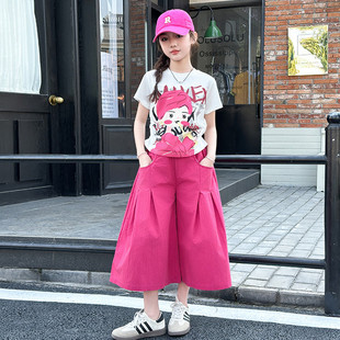 女童夏季套装2026新款儿童洋气休闲简约夏装女孩时尚韩版两件套潮