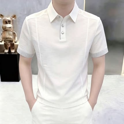 莱赛尔翻领男士短袖t恤2026夏季新款潮流衬衫领POLO衫半袖上衣服