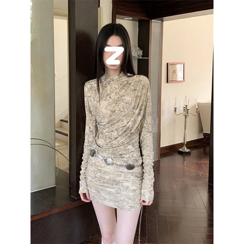 辣妹风浪漫优雅印花连衣裙女