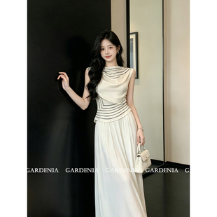 Gardenia 独特时髦高级感条纹掐腰无袖上衣女韩系不规则显瘦上衣