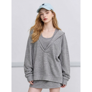 Gardenia 慵懒松弛感简约灰色V领卫衣女休闲辣妹挂脖吊带裙两件套