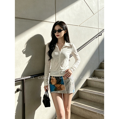 美式复古高级感报纸印花包臀短裙