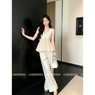 Gardenia 韩系轻熟风撞色拼接V领马甲背心女夏季新款减龄无袖上衣