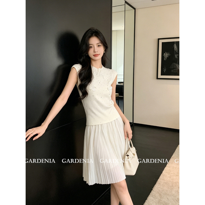 绝美温柔风花朵珍珠烫钻正肩T恤