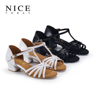 NICE TODAY拉丁舞鞋女童比赛儿童训练舞蹈鞋中高跟国标