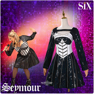 现货六个皇后音乐剧six珍·西摩简·西摩黑色裙子表演连衣裙cos服