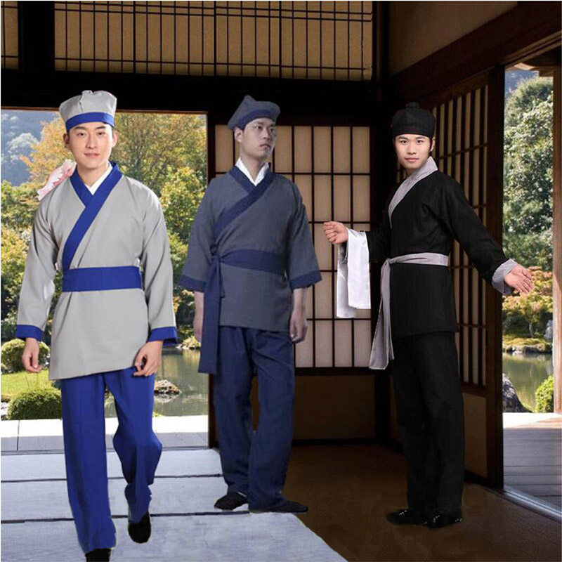 新款店小二古装演出成人汉服男 农夫家丁仆人书童茶艺馆工作服装