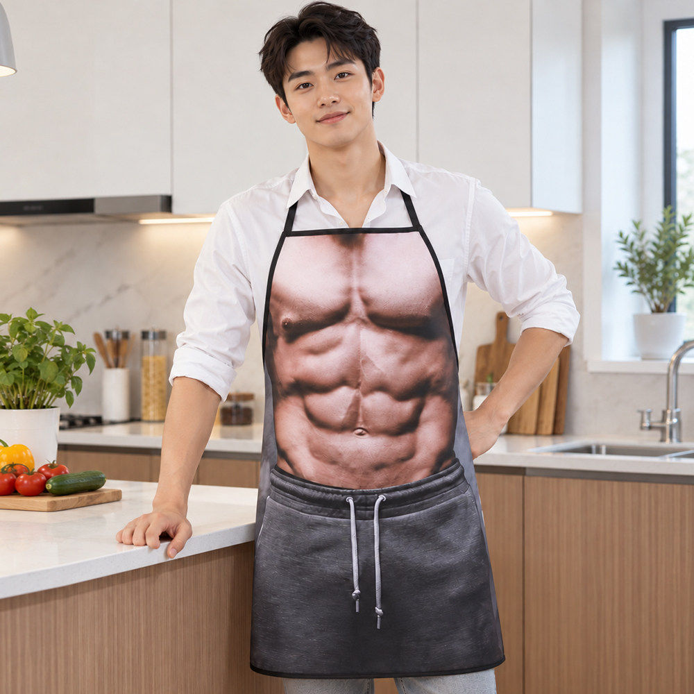 创意肌肉搞怪腹肌围裙厨房家用防水个性猛男罩衣餐饮专用定制围腰