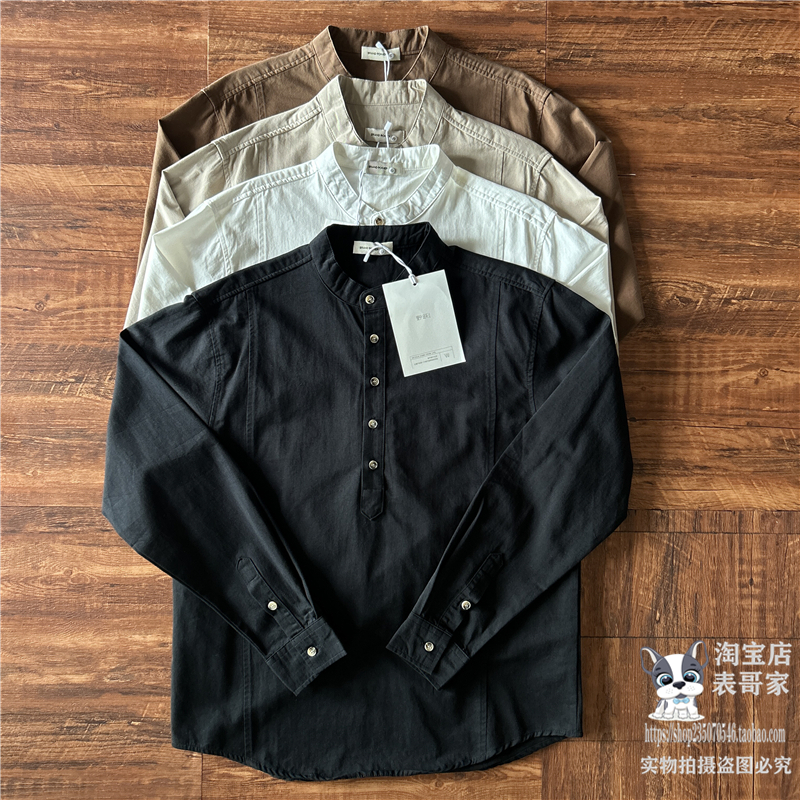 中式亨利领长袖复古风衬衫