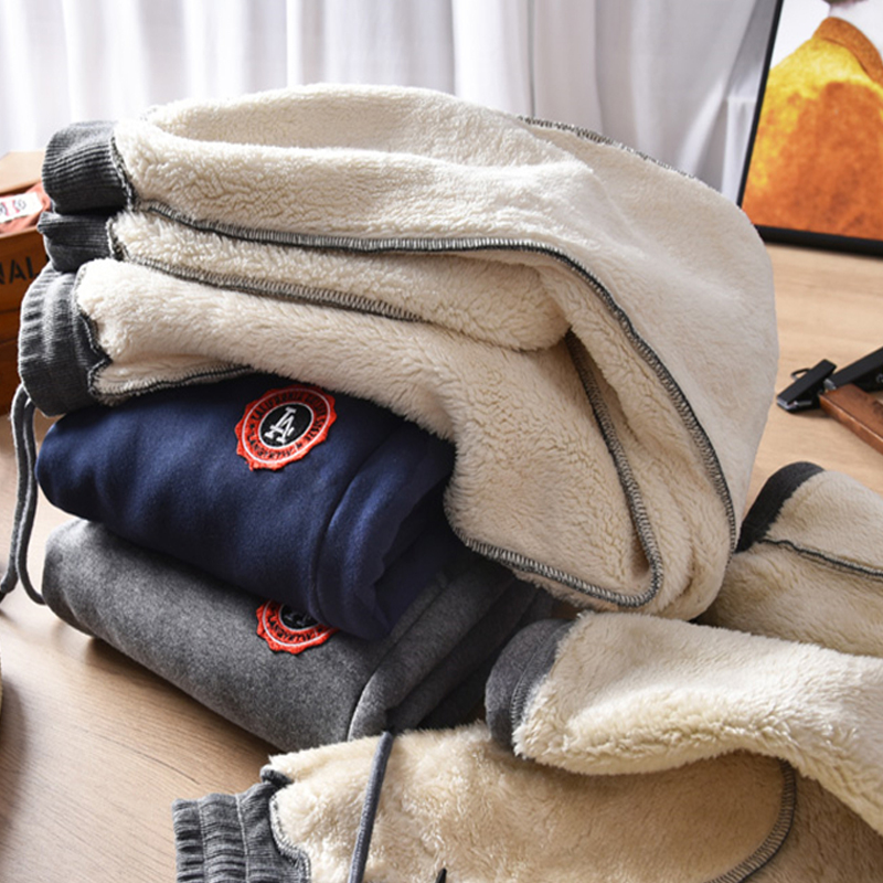 运动裤男加绒加厚字母刺绣