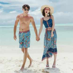 平角小胸遮肚显瘦度假沙滩游泳衣女 分体三件套裙式 情侣泳装 新款