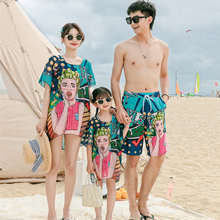 女童温泉海边度假男泳裤 游泳衣遮肚显瘦保守三件套韩版 亲子款 新款