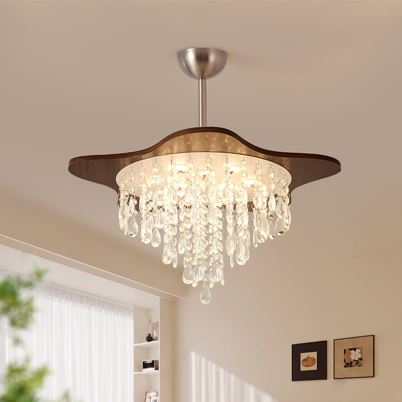 新款法式中古风水晶吊灯现代客厅餐厅简约轻奢木质吸吊两用吊灯具