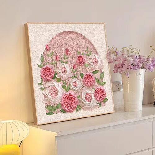 玫瑰花卉桌面摆画艺术电视柜装饰画奶油风玄关餐边斗柜挂画高级感
