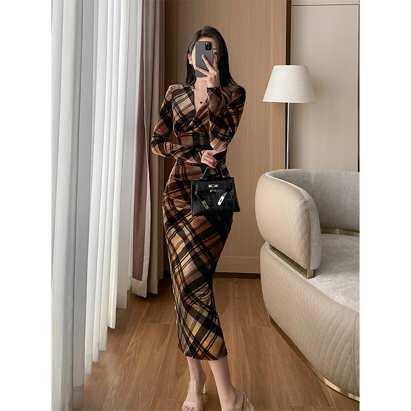 冬季新款复古加厚显瘦内搭长裙