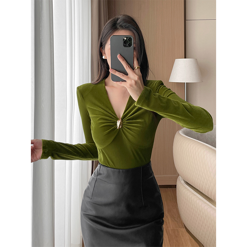 丝绒长袖轻奢名媛风上衣女