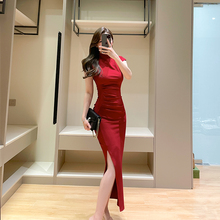 红色订婚连衣裙女平时可穿夏季新款气质性感修身收腰开叉领证裙子
