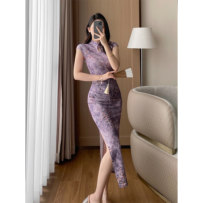 新中式镂空改良旗袍女夏季新款复古国风立领月牙袖修身包臀连衣裙