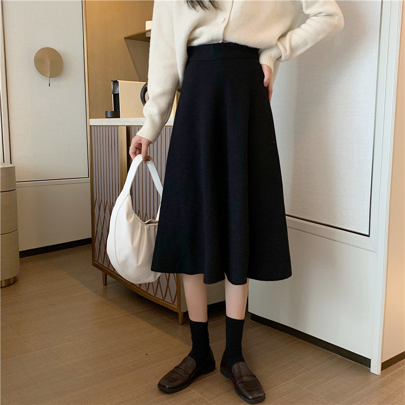 Korean chic high waisted slim A-line knitted skirt