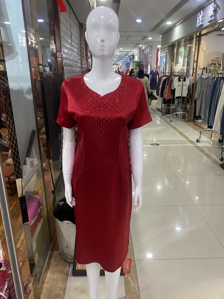 喜婆婆装旗袍裙短袖中长款醋酸