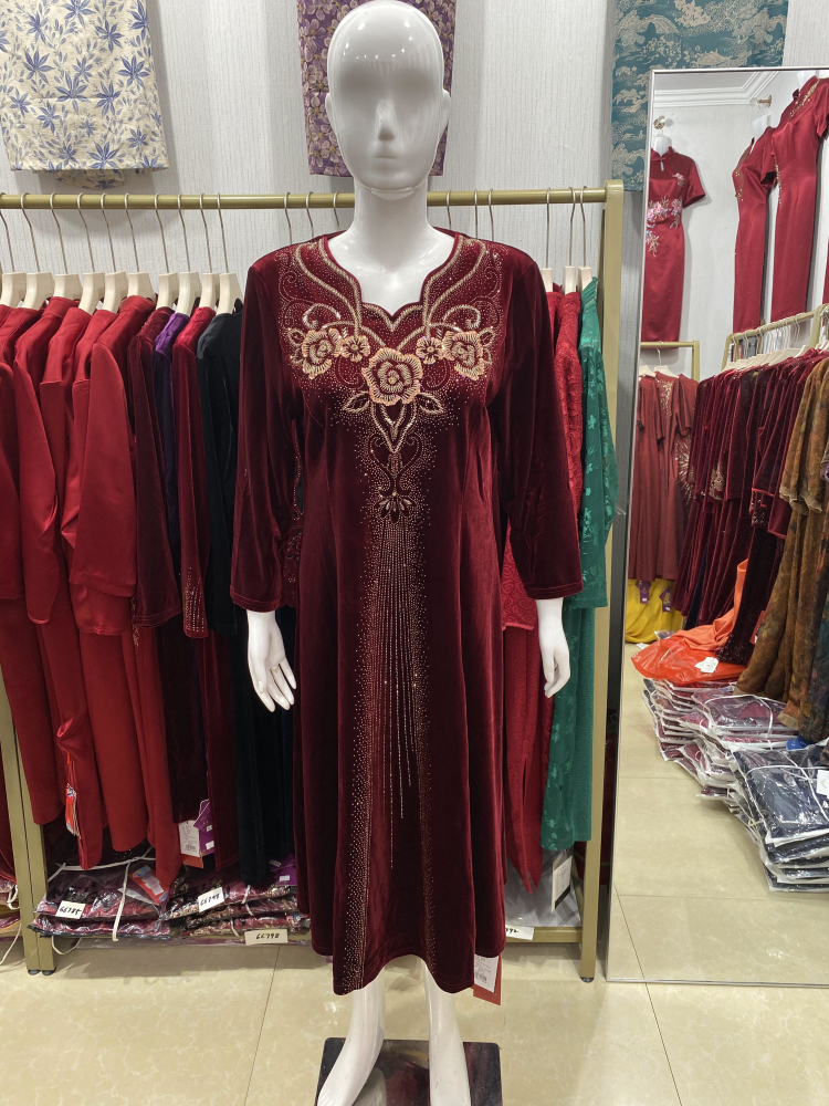 喜婆婆婚宴礼服宴会旗袍裙金丝绒