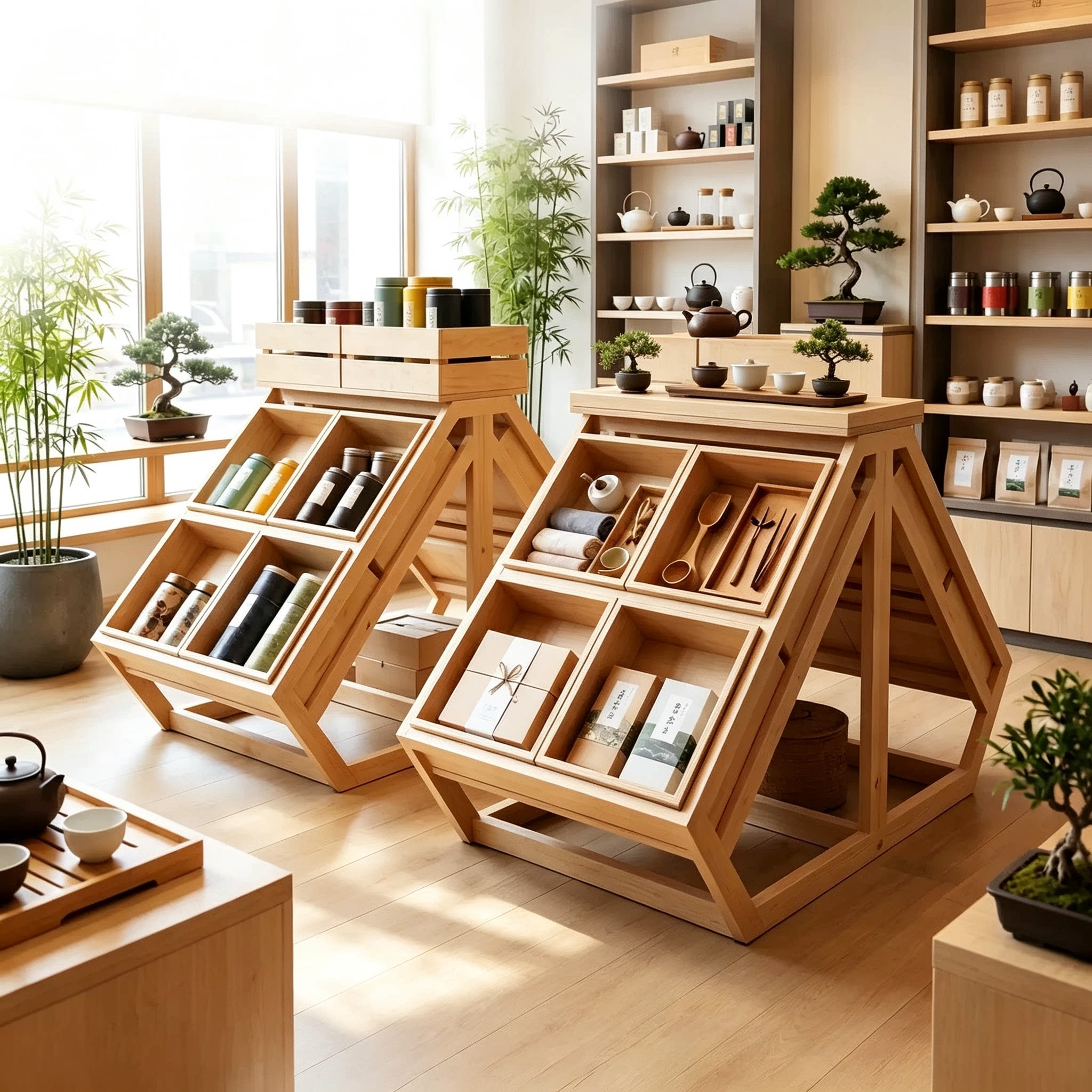 桦木海洋板展示架组合式中岛台超市水果陈列架货架文创展示柜子