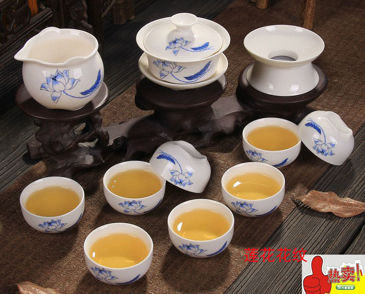 手绘青花瓷功夫茶具套装特价商务功夫茶具