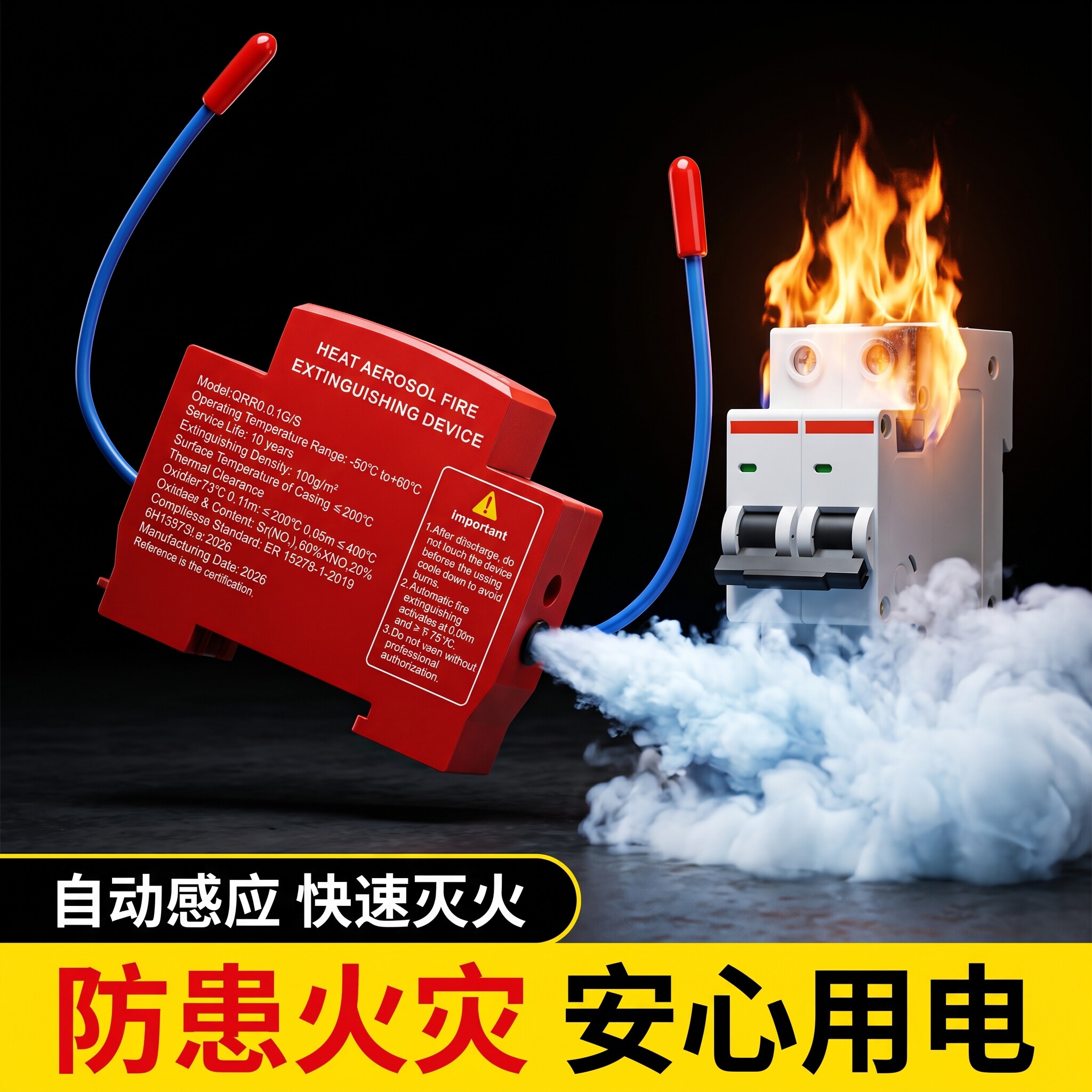 热气溶胶灭火贴自动感应新能源汽车配电柜电箱消防灭火器防火装置