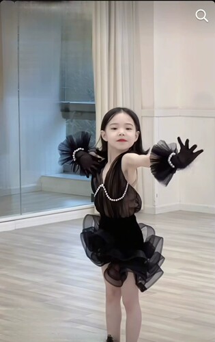 星xs舞服拉丁舞练习服典雅珍珠花边裙摆显气质女童成人高级感