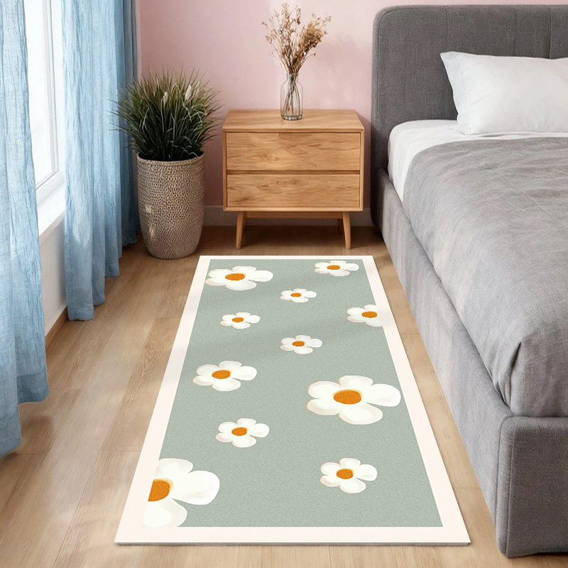田园花卉地毯防滑吸水耐脏家用卧室加厚床边毯子飘窗长条地垫订制