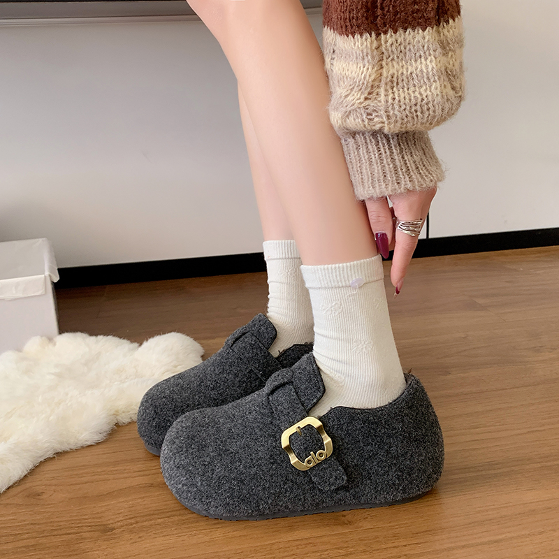 厚底增高灰色加绒勃肯鞋子女2025新款爆款冬季一脚蹬保暖博肯棉鞋