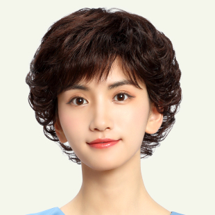 假发女短发全头套式 真发妈妈中老年假发套真人发丝真自然女士短款