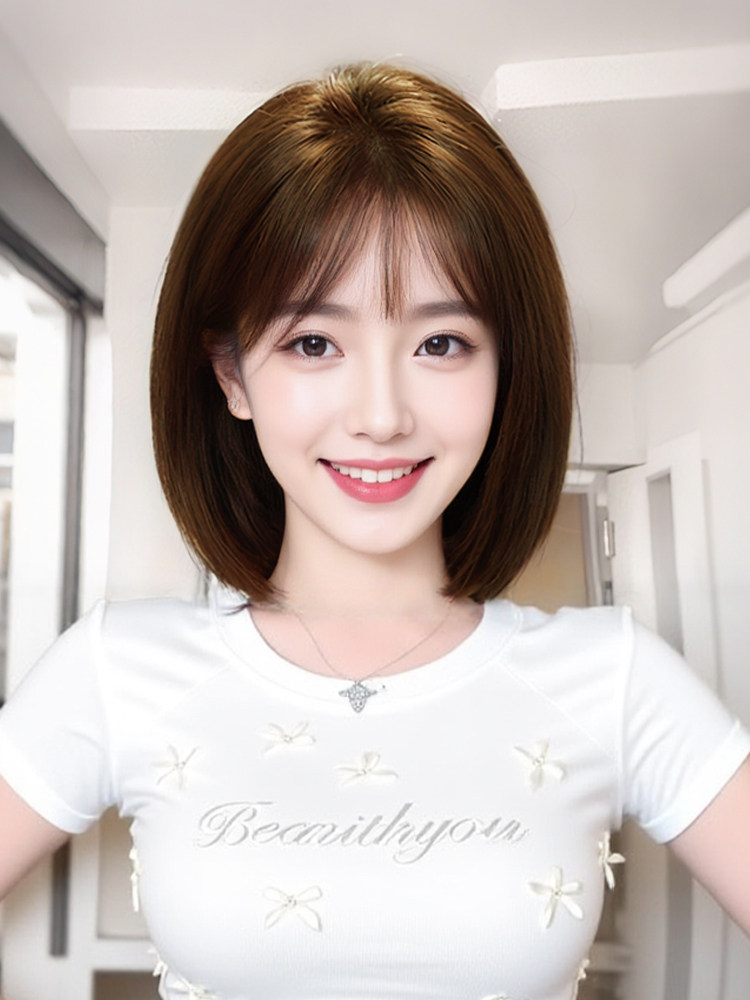 假发全头套女真人发丝短发真发减龄波波头自然假发套锁骨发假发套