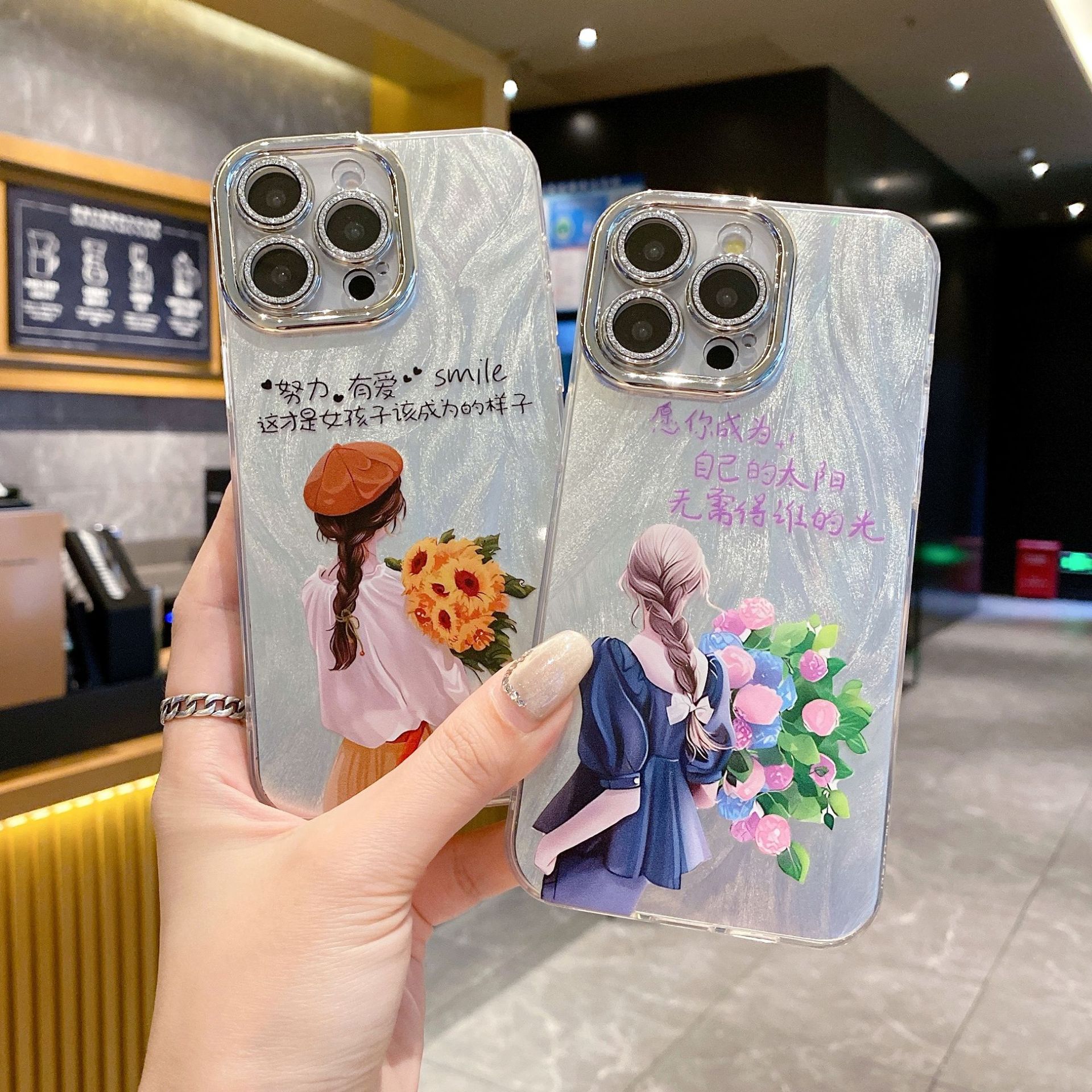 卡通羽纱带镜头膜适用iphone15promax苹果手机壳16保护套14高级xr