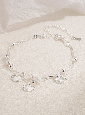 三生有杏手链纯银双层银杏叶吊坠