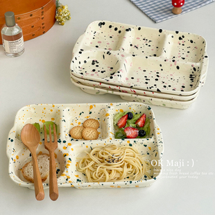 ins风餐具高级新款 盘子泼墨211分餐盘减肥多格分格盘陶瓷分格餐盘