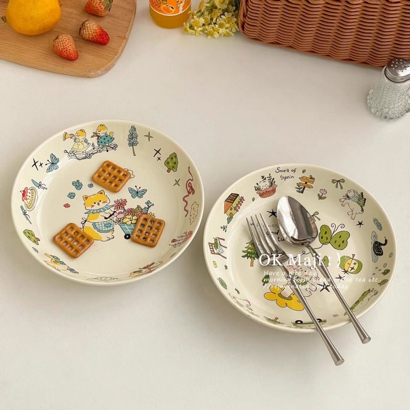 高颜值甜品盘漂亮餐盘陶瓷家用菜盘早餐仪式感盘子可爱点心水果盘