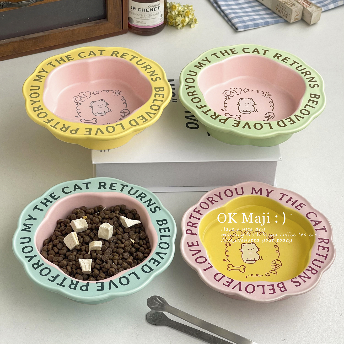 ins高颜值可爱陶瓷猫碗猫食盆