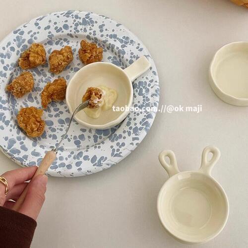 奶油风高颜值陶瓷手柄碟味碟