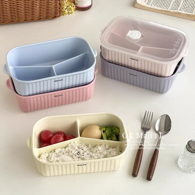 上班族可加热陶瓷带盖三格餐盒