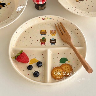 可爱卡通盘子in风211减脂分餐盘陶瓷草帽盘分格盘定量盘多格餐盘