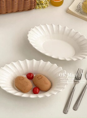 水果沙拉盘高级感家用布丁船盘餐厅甜品盘子大号陶瓷精致漂亮餐盘