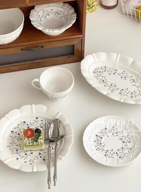 西餐甜品盘高级感家用水果点心盘浮雕陶瓷盘子高颜值法式复古餐盘