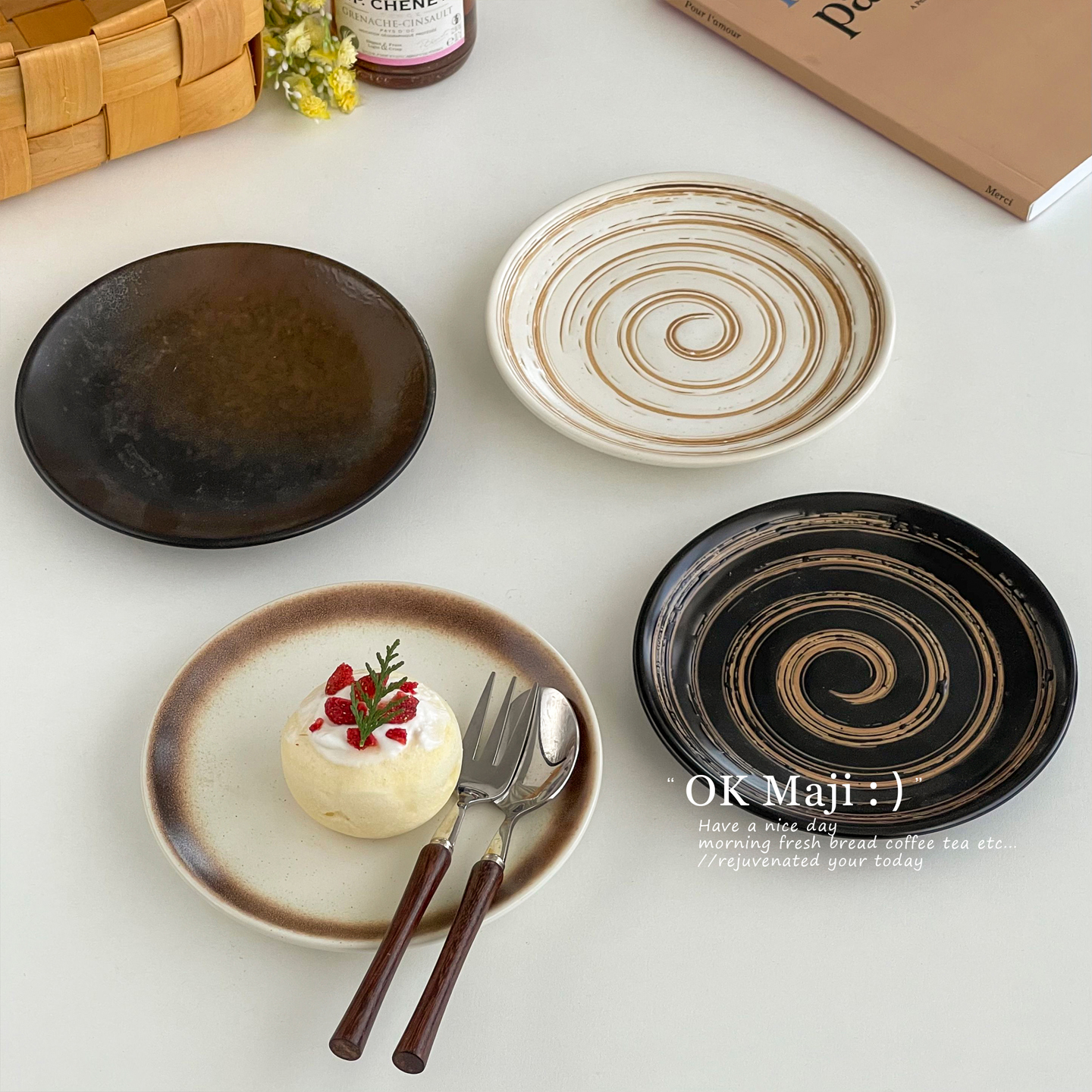 日式复古精致漂亮6寸甜品蛋糕盘