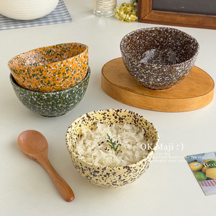 漂亮陶瓷饭碗家用一人一个5寸米饭碗高颜值泼墨碗ins风酸奶碗餐具