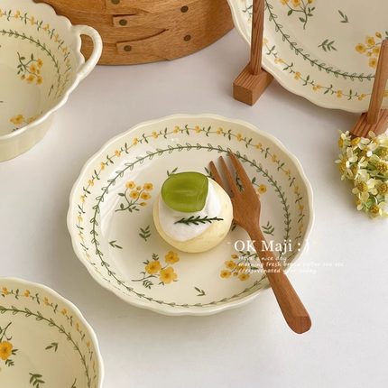 菜碟好看的盘子茶托盘果盘漂亮餐盘家用菜盘陶瓷水果大盘子一人食