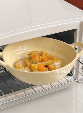 家用泡面沙拉燕麦碗带勺早餐酸奶碗奶油风双耳烤碗烤箱用陶瓷餐具